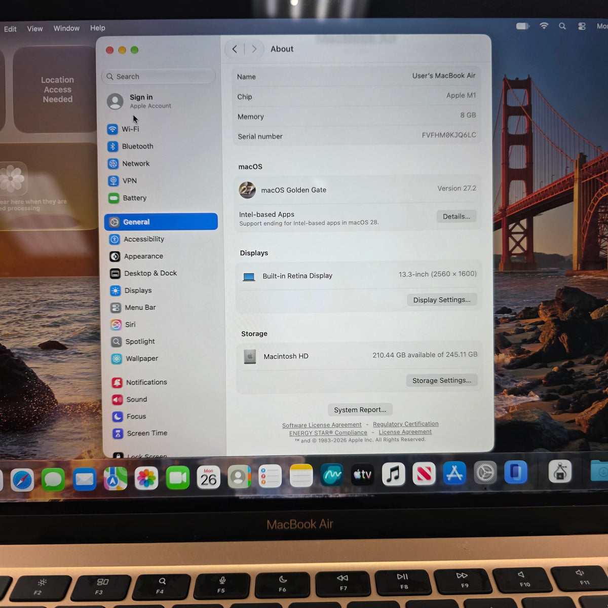2020 Apple MacBook Air 13.3" M1 7C GPU 3.2GHz 8GB RAM 256GB SSD MGND3LL/A