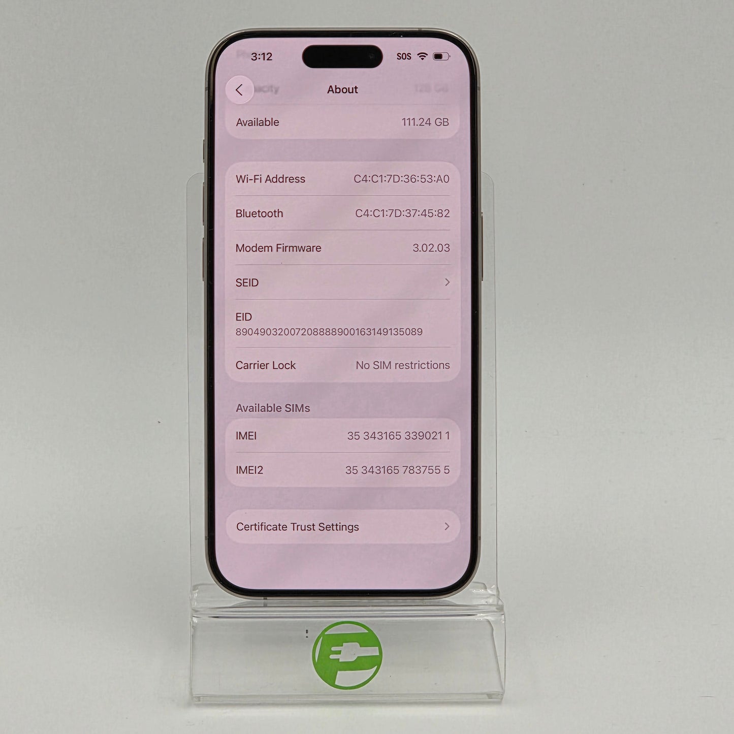 Unlocked Apple iPhone 15 Pro 128GB Natural Titanium MTQP3LL/A