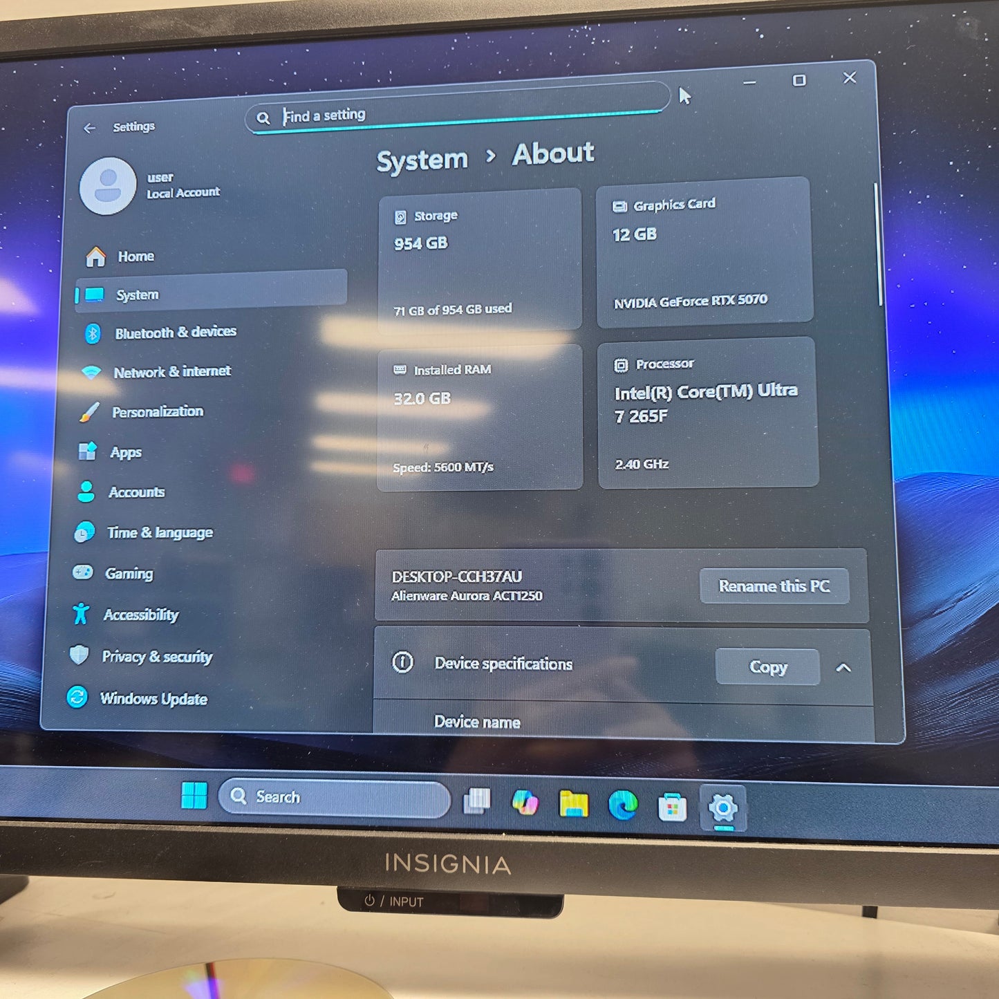 Alienware Aurora ACT1250 Core Ultra 7 265F 2.40GHz 32GB RAM 1TB SSD RTX 5070