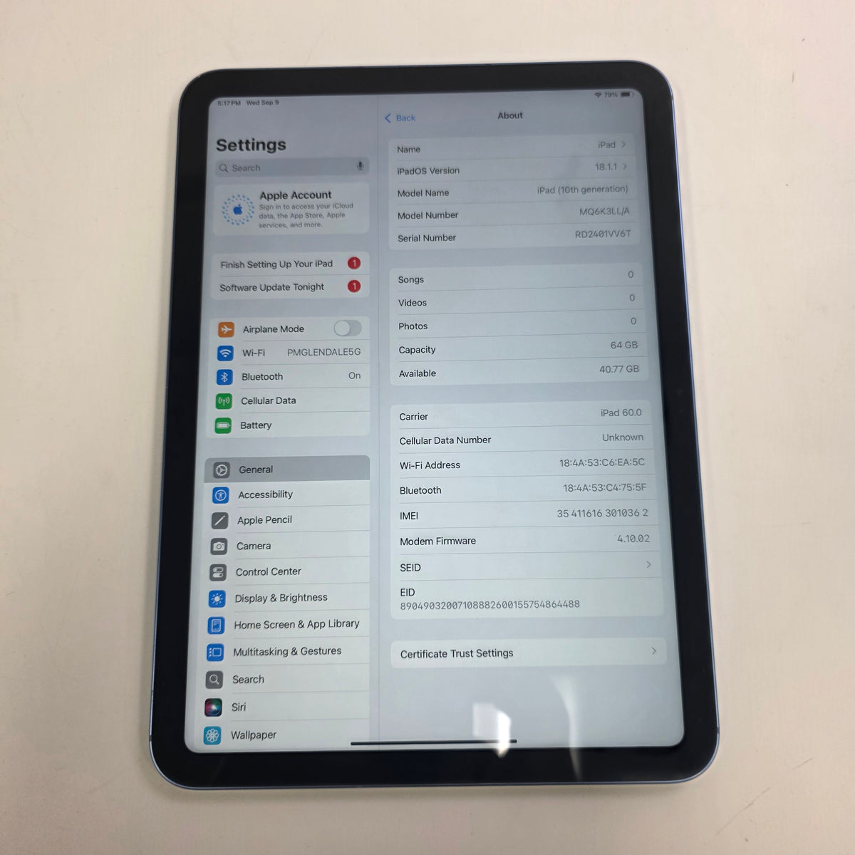 Factory Unlocked Apple iPad 10th Gen 64GB Blue MQ6K3LL/A