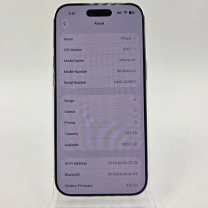 Factory Unlocked Apple iPhone Air 1TB Cloud White MG1N4LL/A