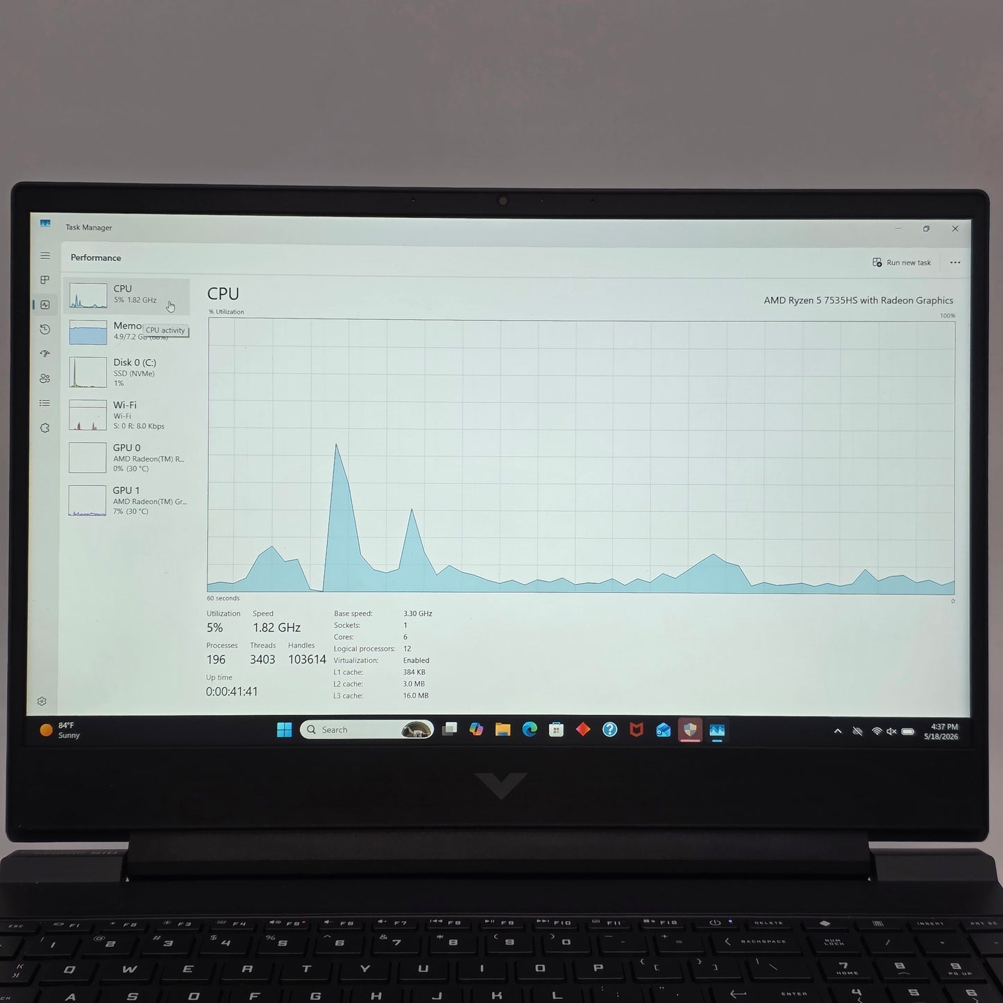 HP Victus 15-FB2063DX 15.6" Ryzen 5 7535HS 8GB RAM 512GB SSD Radeon RX 6550M