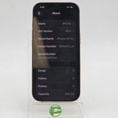 GSM Unlocked Apple iPhone 16 Pro 256GB Desert Titanium MYMJ3LL/A