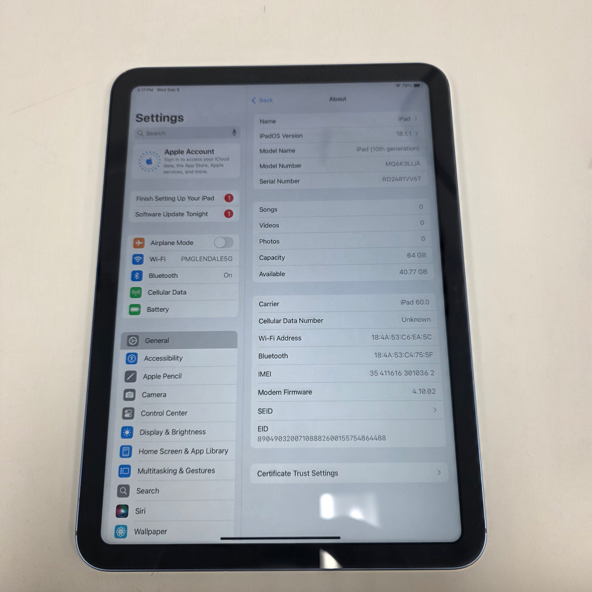 Factory Unlocked Apple iPad 10th Gen 64GB Blue MQ6K3LL/A