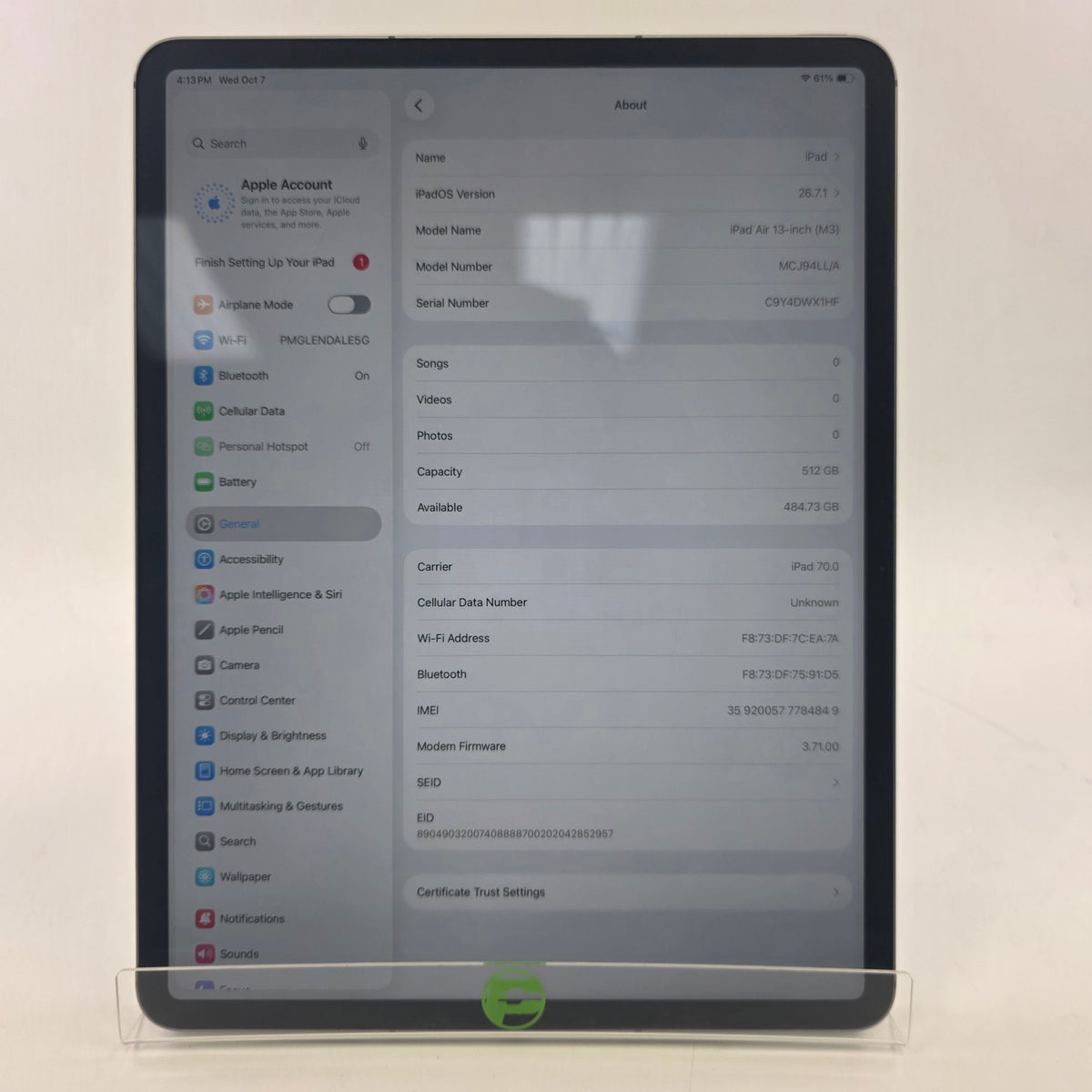 Factory Unlocked Apple iPad Air 13" M3 512GB Space Gray MCJ94LL/A