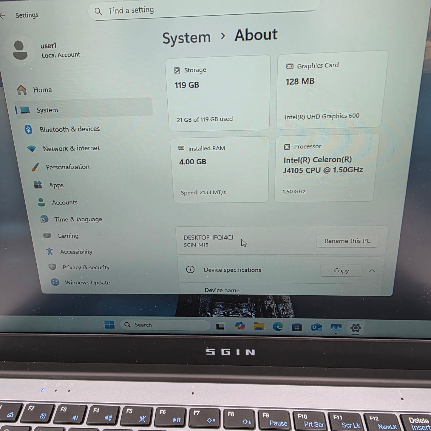 SGIN Laptop M15 15.6" Celeron J4105 1.5GHz 4GB RAM 128GB