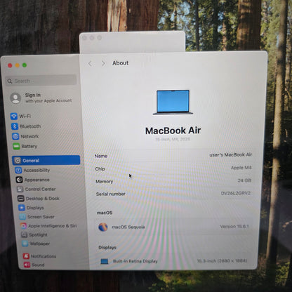 2025 Apple MacBook Air 15" M4 10C GPU 4.5GHz 24GB RAM 1TB SSD A3241