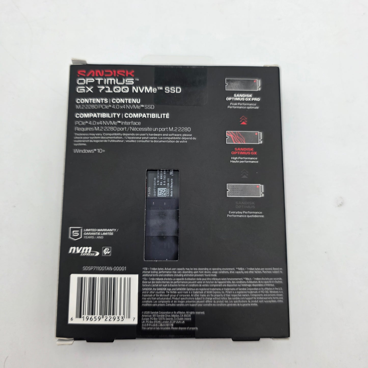 New SanDisk 2280mm Optimuss GX 7100 1TB M.2 NVMe Gen4.0 x 4 SSD SDSP7110TAN000G1