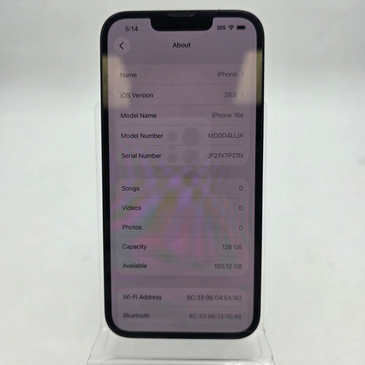 Unlocked Apple iPhone 16e 128GB 26.4.2 Black MD0D4LL/A
