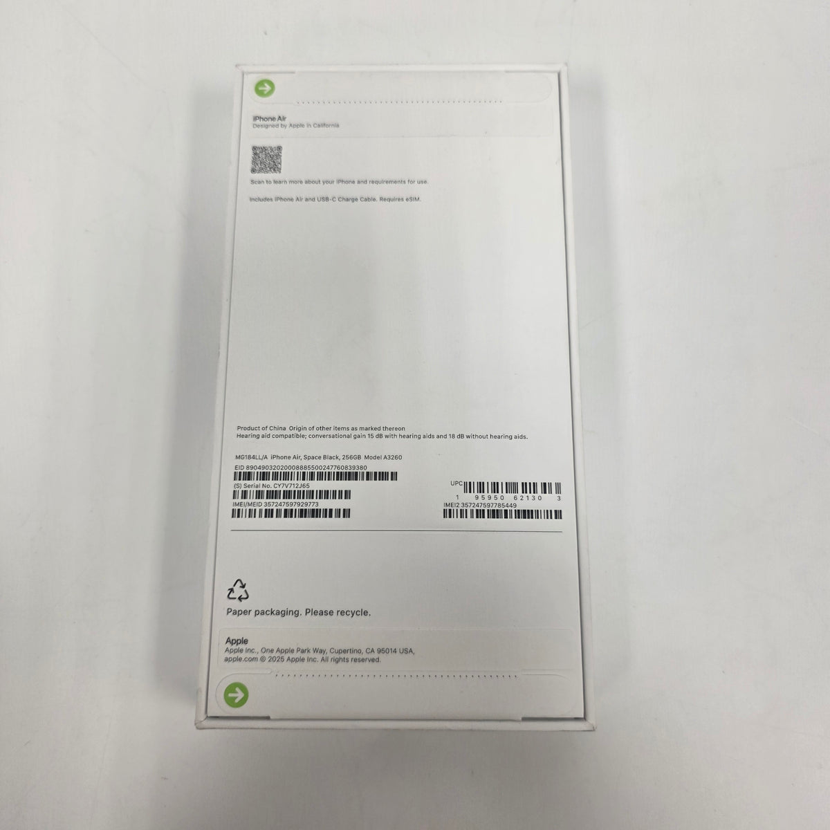 New Factory Unlocked Apple iPhone Air 256GB Space Black MG184LL/A