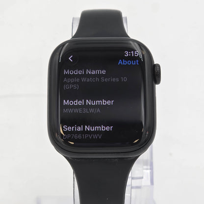 GPS Only Apple Watch Series 10 42MM Black Aluminum Aftermarket Band MWWE3LW/A