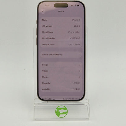 Unlocked Apple iPhone 15 Pro 128GB Natural Titanium MTQP3LL/A