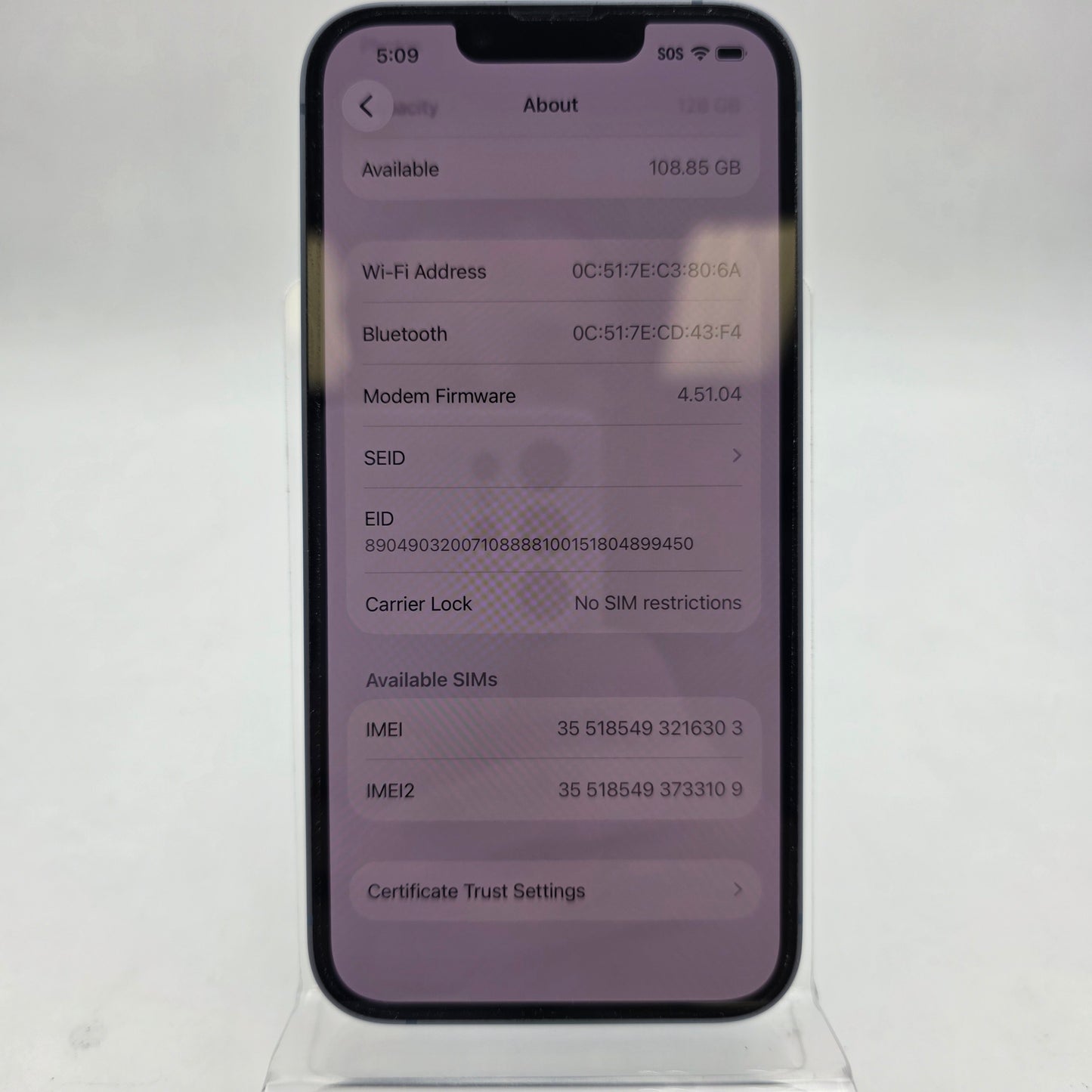 Unlocked Apple iPhone 14 128GB 26.4.2 Blue MPVH3LL/A