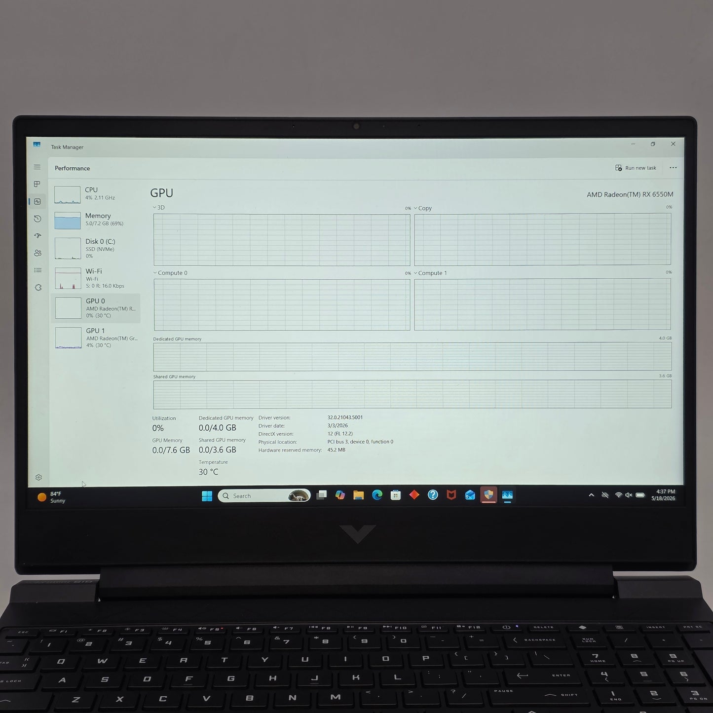 HP Victus 15-FB2063DX 15.6" Ryzen 5 7535HS 8GB RAM 512GB SSD Radeon RX 6550M