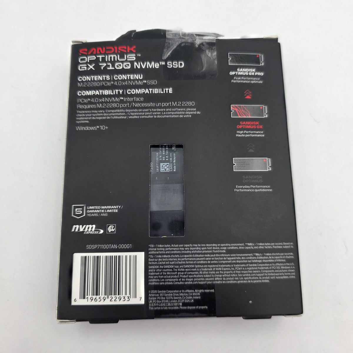 SanDisk 2280mm Optimus GX 7100 1TB M.2 NVMe Gen 4.0 x 4 SSD SDSP51100TAN