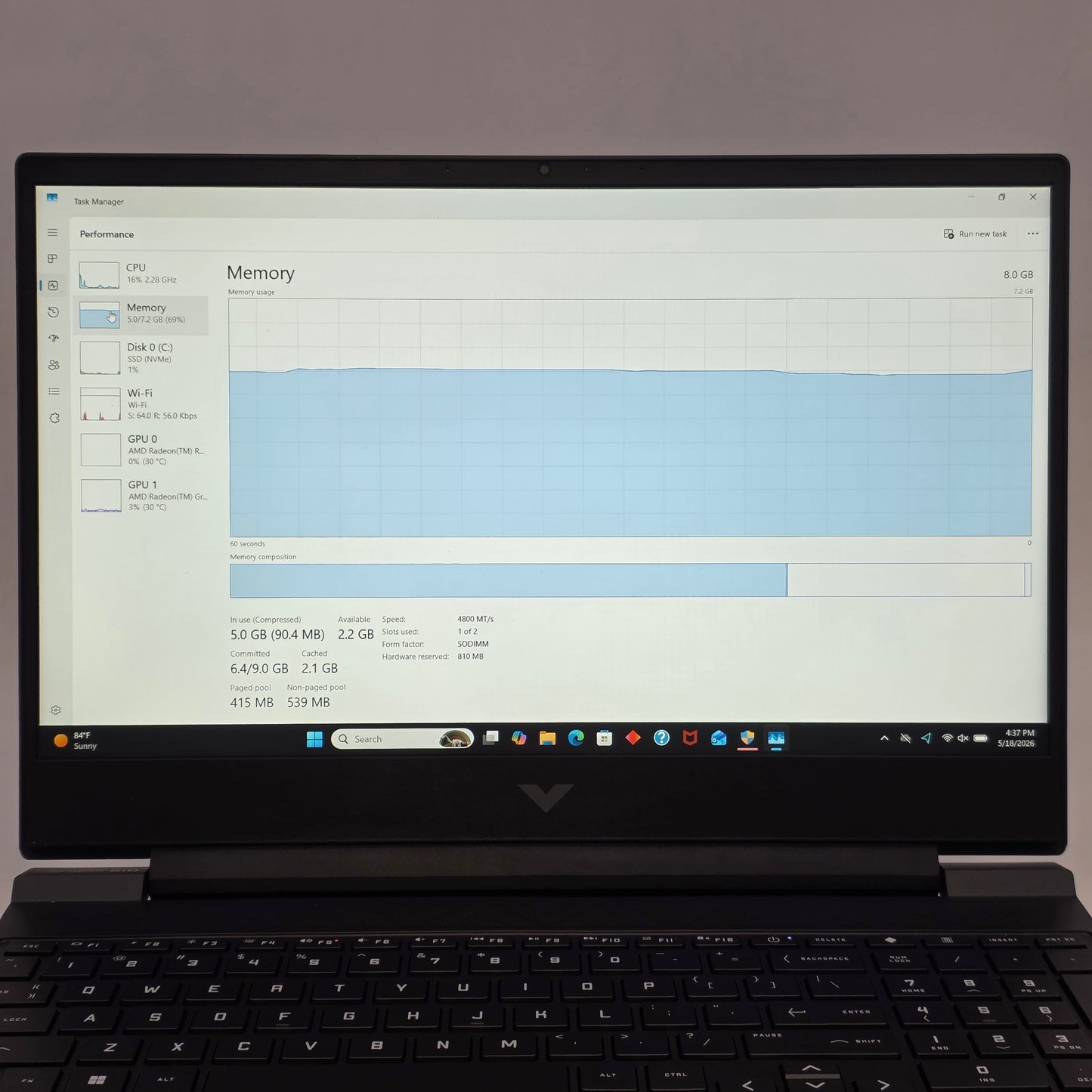 HP Victus 15-FB2063DX 15.6" Ryzen 5 7535HS 8GB RAM 512GB SSD Radeon RX 6550M