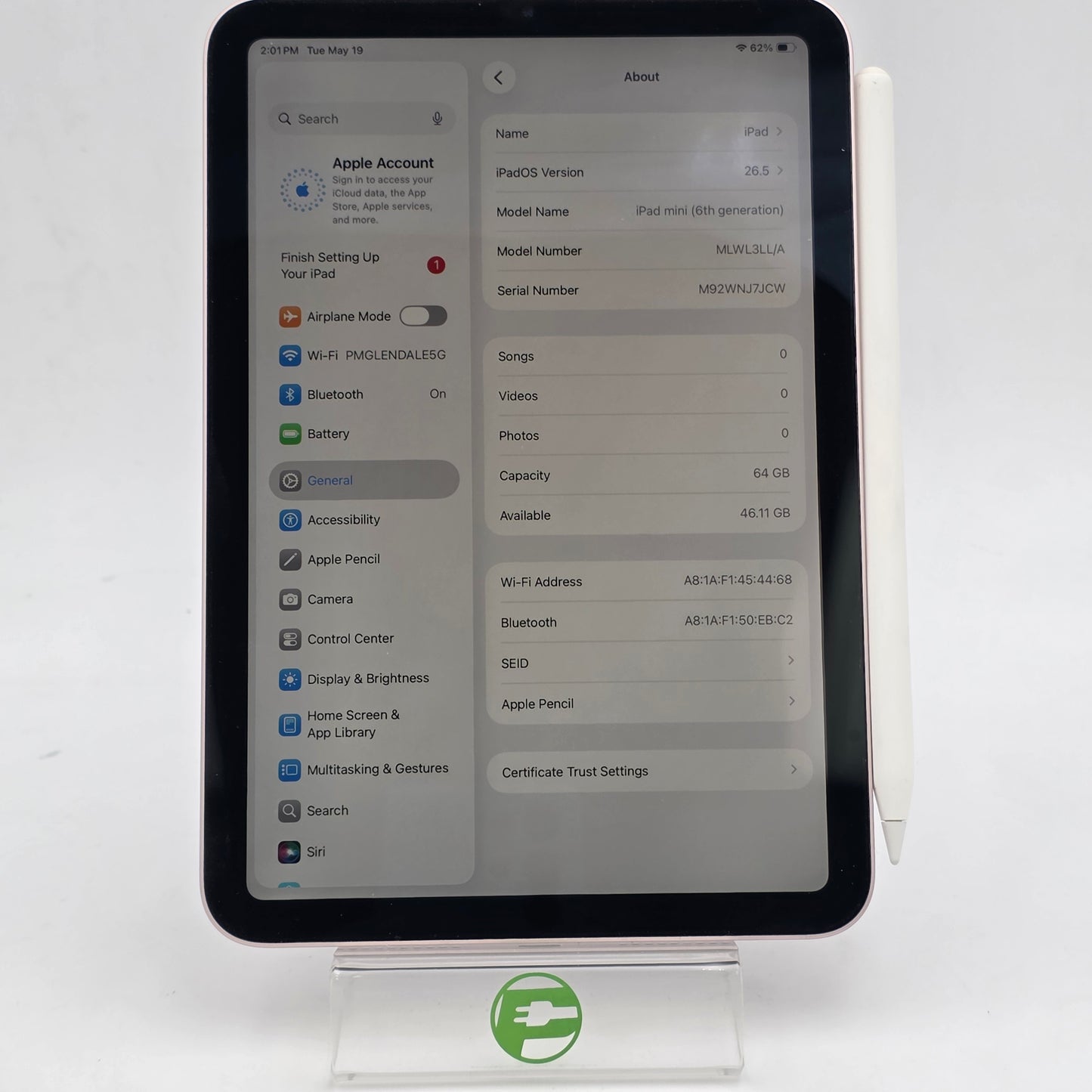 WiFi Only Apple iPad Mini 6th Gen 64GB Pink MLWL3LL/A