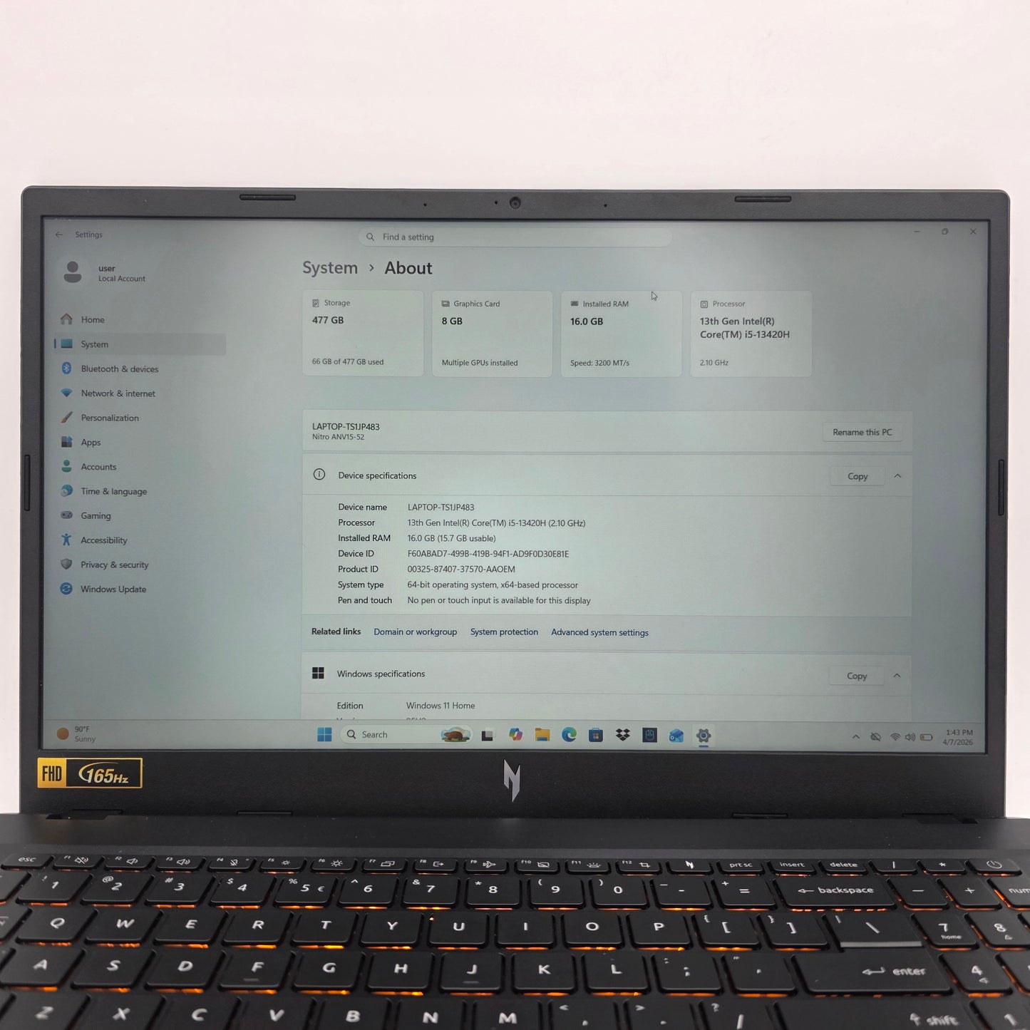 Acer Nitro V 15 ANV15-52 15.6" i5-13420H 2.1GHz 16GB RAM 500GB SSD RTX 5050