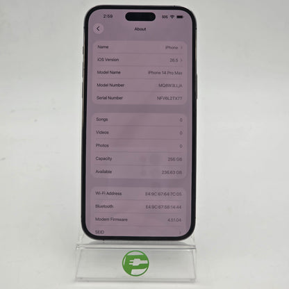 GSM Unlocked Apple iPhone 14 Pro Max 256GB Deep Purple MQ8W3LL/A