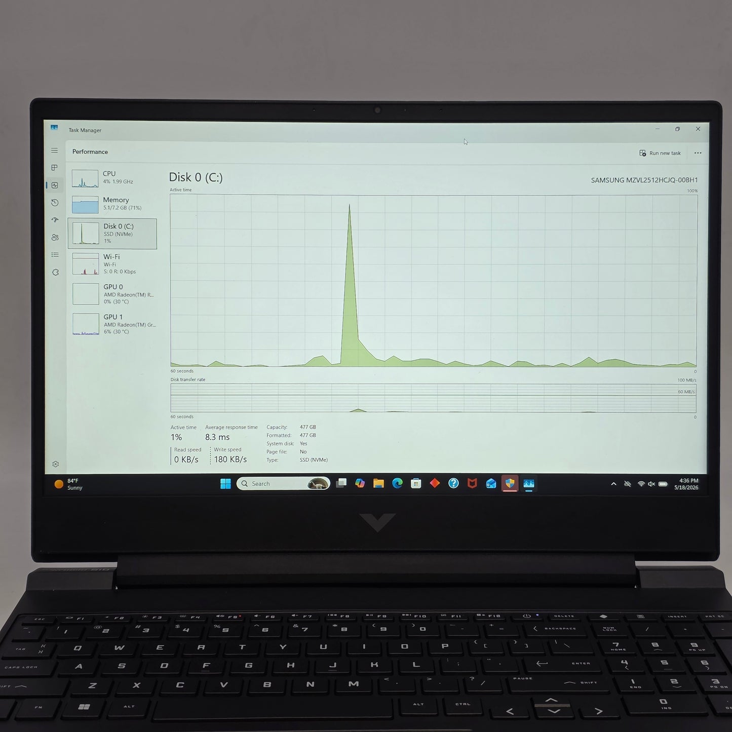 HP Victus 15-FB2063DX 15.6" Ryzen 5 7535HS 8GB RAM 512GB SSD Radeon RX 6550M