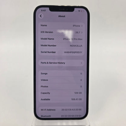 Broken Unlocked Apple iPhone 12 Pro Max 128GB 26.7 Graphite NG9A3LL/A Bad battery