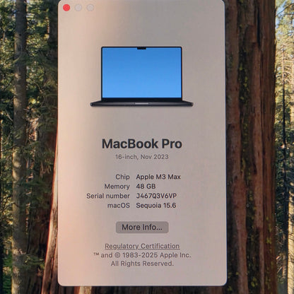 2023 Apple MacBook Pro 16" M3 Max 40C GPU 4.0GHz 48GB RAM 1TB SSD A2991