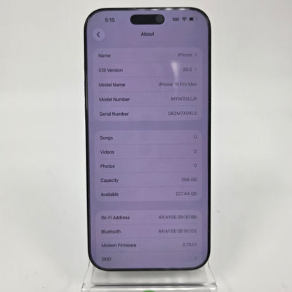 Factory Unlocked Apple iPhone 16 Pro Max 256GB Black Titanium MYW33LL/A